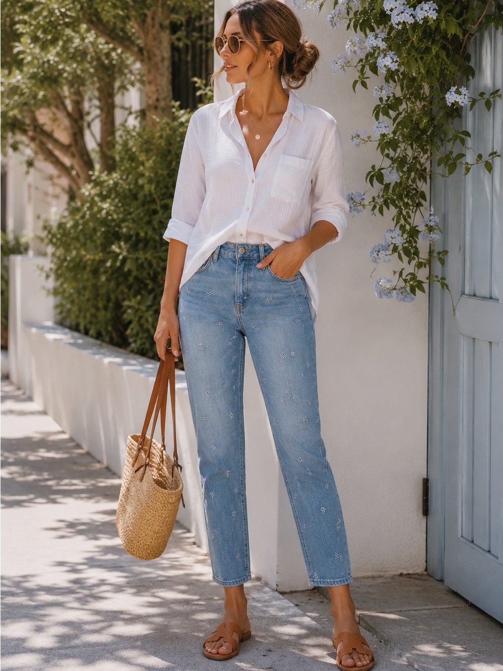 Loft Modern Embroidered Daisy Ankle Jeans | Sunny Summer Days Denim